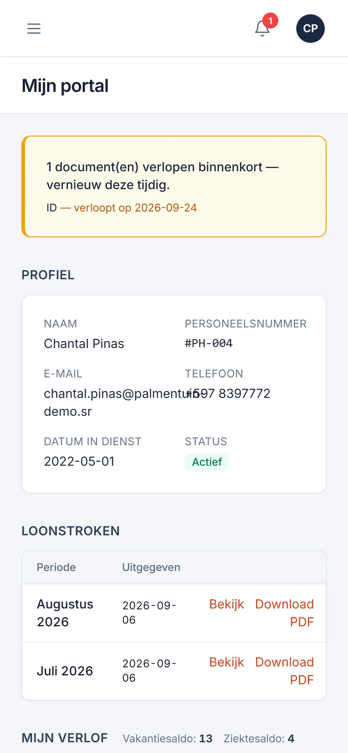 Het medewerkersportaal op een telefoon